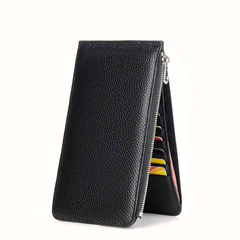 

Luxury Cowhide Wallets Real Leather Zipper Bifold Wallet Men's Long Purse Fashion Litchi Clutch Bag with 20 Card Slots