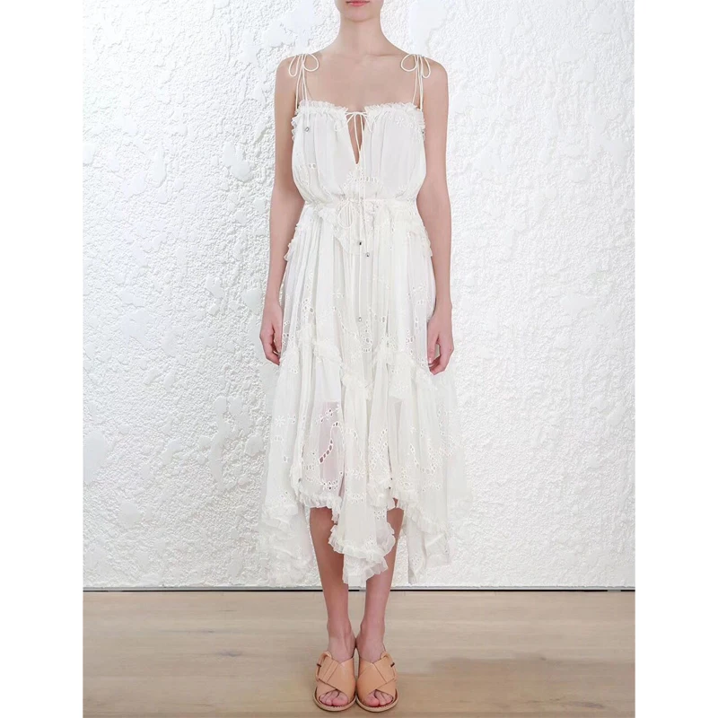 5068 Marque De Luxe 2018 Piste Designer Décontracté Vacances Fête Plage Noble Femme Robe évider Volants Longues Robes Vestidos In Robes From Mode