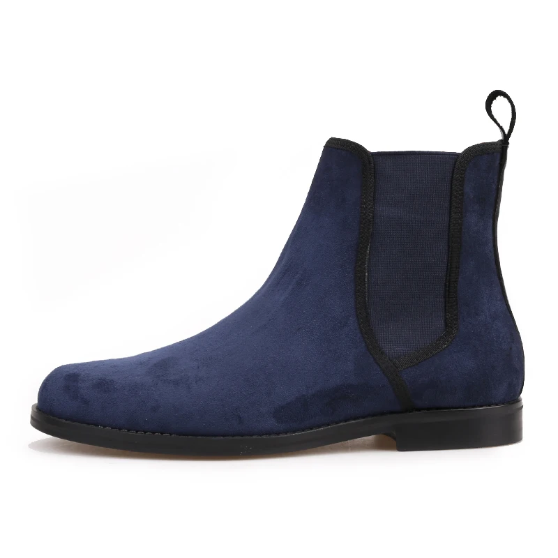 Men Piergitar Handmade Classic Style Chelsea Boots British Style Navy Suede Casual Boots Martin Boots