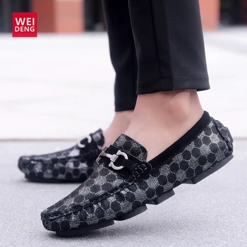 

WeiDeng Men Genuine Leather Women Leisure Shoes Work Slip On Office Draving Flat Comfortable High Quality Plus Size 38-45