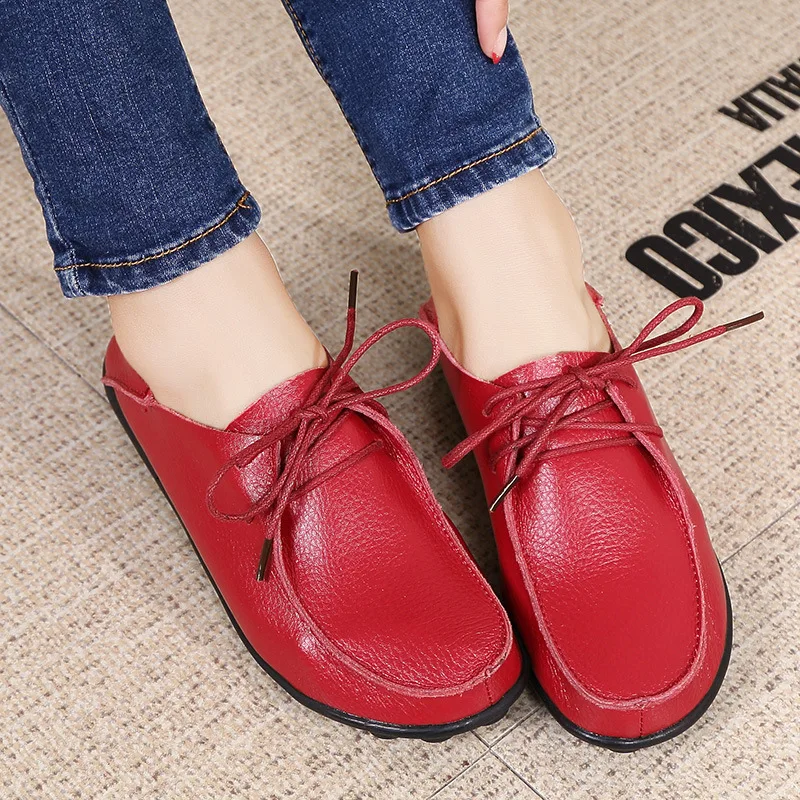

Clearance Sale 2018 Spring Autumn Shoes Woman Genuine Leather Shoes Women Flats Casual Soft Comfortable Red Shoes