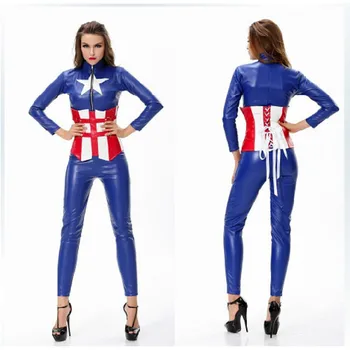

Adult Faux Leather Captain America Costume with Corset Cosplay for Woman Girl Halloween Masquerade Fancy Dresses Party