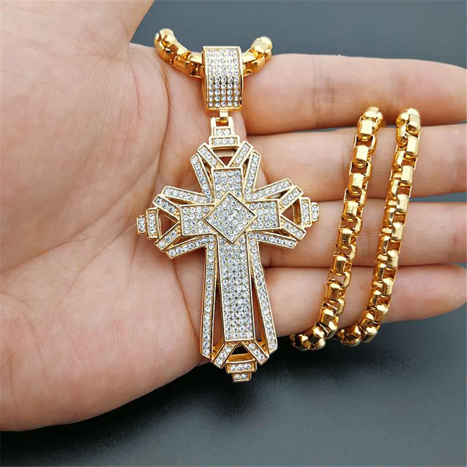 Iced Out Big Cross Pendant – Gold Stainless Steel 2