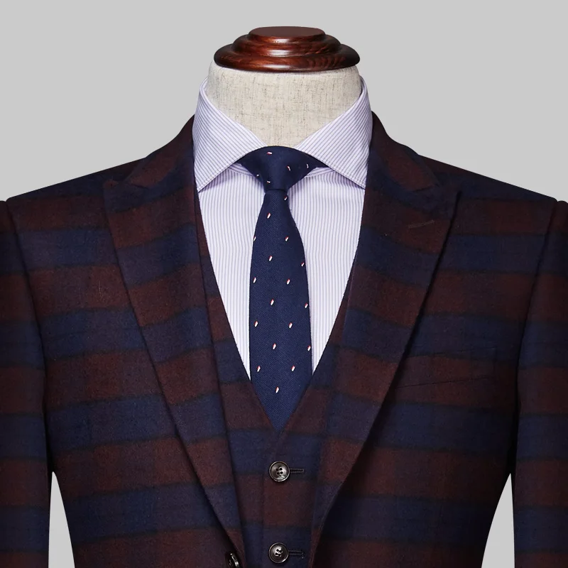 brown blue plaid wedding suits for men costume homme mariage( Jacket+Pants