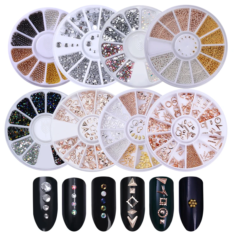 

Rose Gold Rivet Nail Studs 3D Nail Art Decoration Mixed Gold Circle Star Round Square Accessories in Wheel for DIY