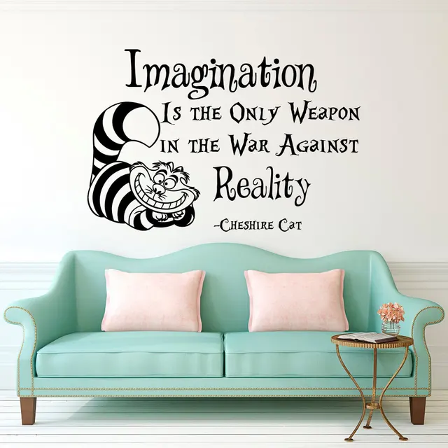 Cheshire Cat Saying Imagination Is The Only Weapon Quotes Wallpaper Cheshire Cat Saying Imagination Is The Only Weapon Quotes Wallpaper Alice In Wonderland Mural Kids Room