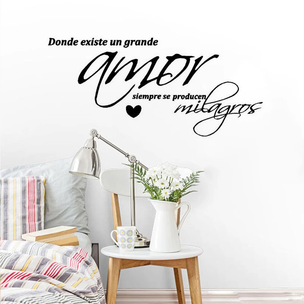

Decorative Sticker With Spanish Quote Where there is a great love, miracles always occur Vinyl Wall Decal Home Decor AZ374