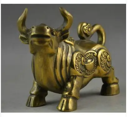 

wholesale factory Decoration Crafts Brass Crafts Rare Handwork Old Copper Carving Precious Bull Tial Carving Nyoi Showily Statue