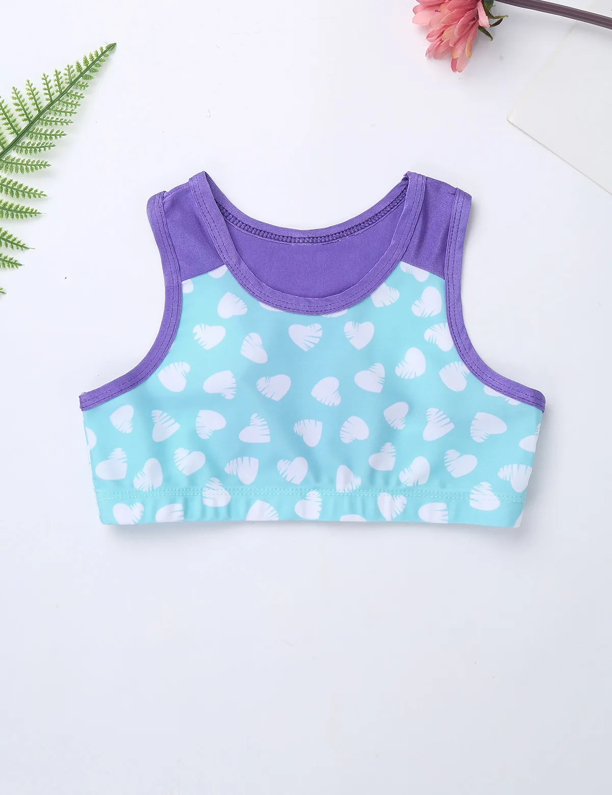 Kids Girls Gymnastics Leotards Dance Tanks Crop Top with Leggings Sweetheart Printed Color Block Sleeveless Racer Back Dancewear