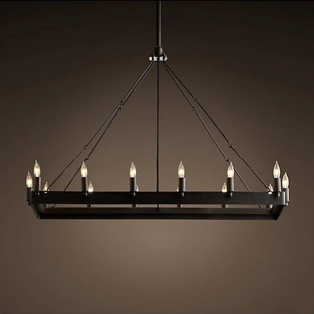American Country Wrought Iron Chandelier Loft Retro Industrial Style American Country Wrought Iron Chandelier Loft Retro Industrial Style Restaurant 14 Candle Lighting Rectangular French