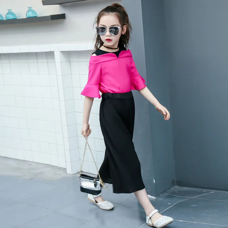 Fashion Teenage Clothes For Girls Outfits Summer Chiffon Shirt Pants Kids Suit 2 Piece Casual Children Clothing Set 12 14 Years (9)