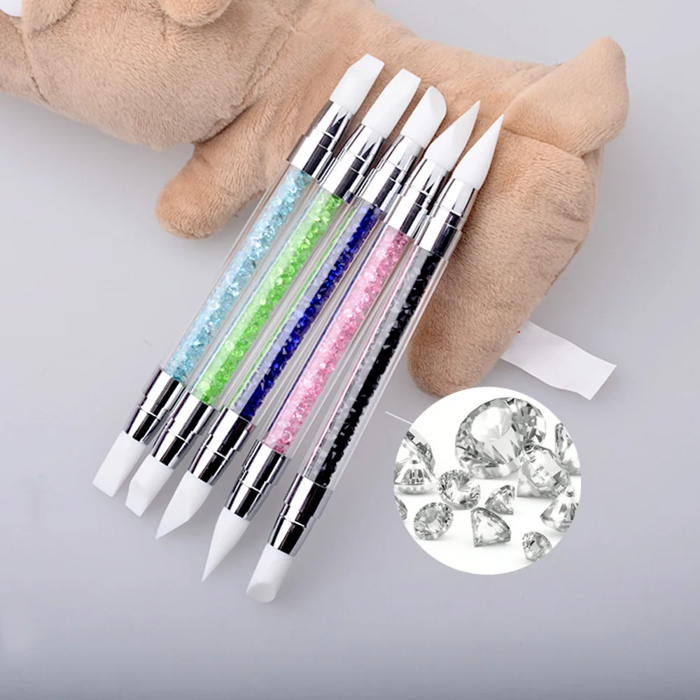 

NEW Five Colors 2 Way Nail Art Painting Dotting Pen Brushes Manicure DIY Tool Kit Sculpture Pen Silicone Carving Craft