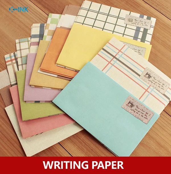 

4pcs Letter Paper + 2pcs envelope / pack , Colored grid writing paper set , Grid envelope paper set