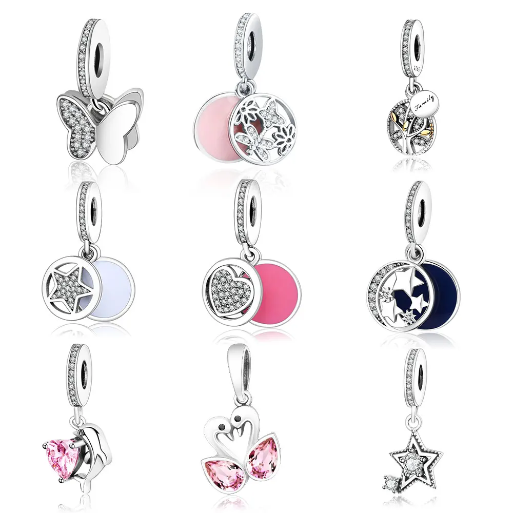 

2016 Autumn 925 Sterling Silver Fluttering Butterflies with Clear Cz Pendant Charms Fit Original Pandora Charms Bracelet Jewelry