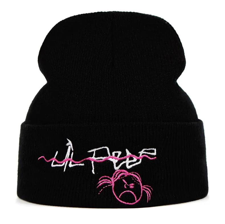 Lil Peep Beanie с вышивкой xxxtentacion lil. peep Love Мужская и женская вязаная шапка вязанные шапочки Skullies теплая зимняя унисекс Лыжная хип-хоп шапка - Цвет: Черный