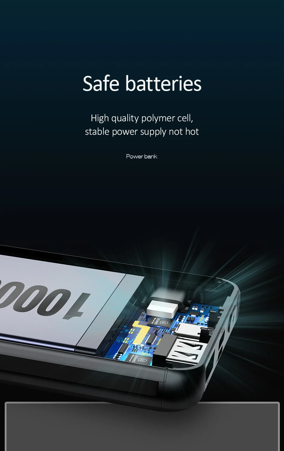 USAMS светодиодный мини-аккумулятор 10000 мАч, а, быстрая зарядка, внешний аккумулятор с двойными проводами для iPhone, Xiaomi, samsung, AF