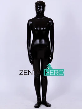 

Free Shipping DHL Full Body Shiny Metallic Sexy Black Zentai Suit Sexy Costumes SM1758