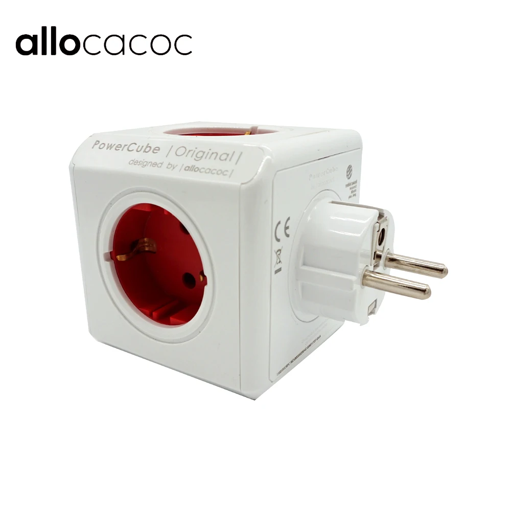 

Allocacoc PowerCube Smart Socket DE EU Plug 5 Outlets Adapter Power Strip Extension Adapter Multi Switched Socket Red