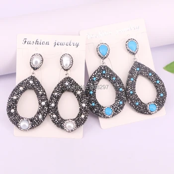 

new 4Pairs pave crystal rhinestone pearl/blue stone dangle earrings,handmade fashion jewelry earring