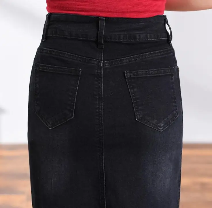 Женская новая джинсовая юбка, большие размеры, черная длинная сумка, бедра, юбки