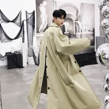 MIXCUBIC, Осенний корейский стиль, Ретро стиль, уникальные куртки с разрезом сзади, Тренч для мужчин, длинная секция, Повседневная Свободная ветровка для мужчин, M-XXL