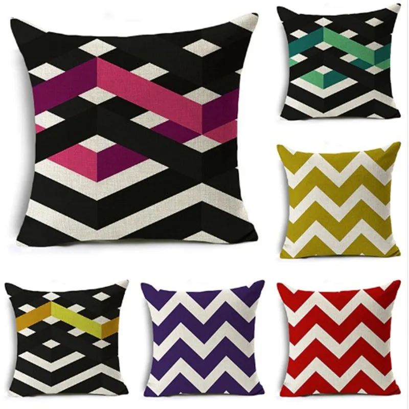 

Vintage Linen Geometric Wave Stripes Cushion Cover Decorative Throw Pillow Covers Cojines Pillow Cases Home Decor