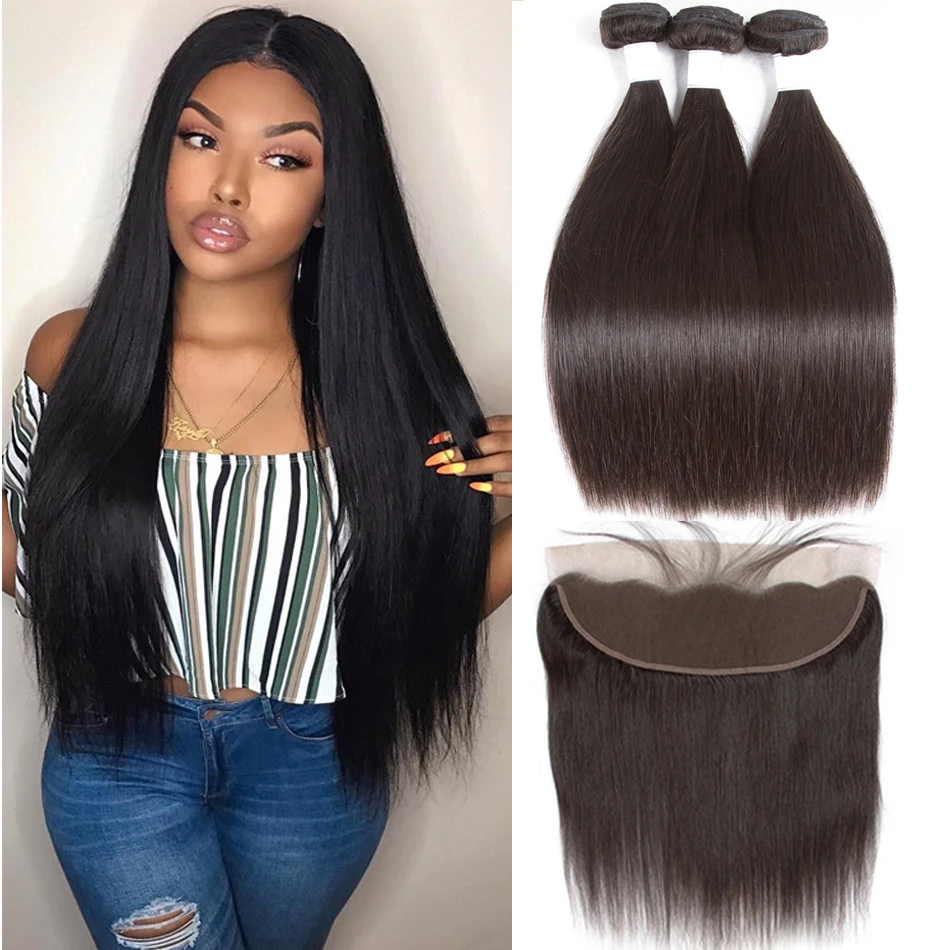 comprar Melodioso 3 Pacotes Com Fechamento Frontal Do Cabelo Humano Em Linha Reta Malásia Não Arrancou Pré Cabelo Remy Lace Frontal Encerramento Com Bundles