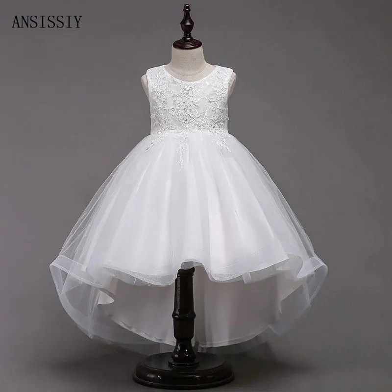 

Summer Flower Girl Trailing Dress White Pink Red Evening Party Dancing Pageant Princess Wedding Vestido Kids Clothes