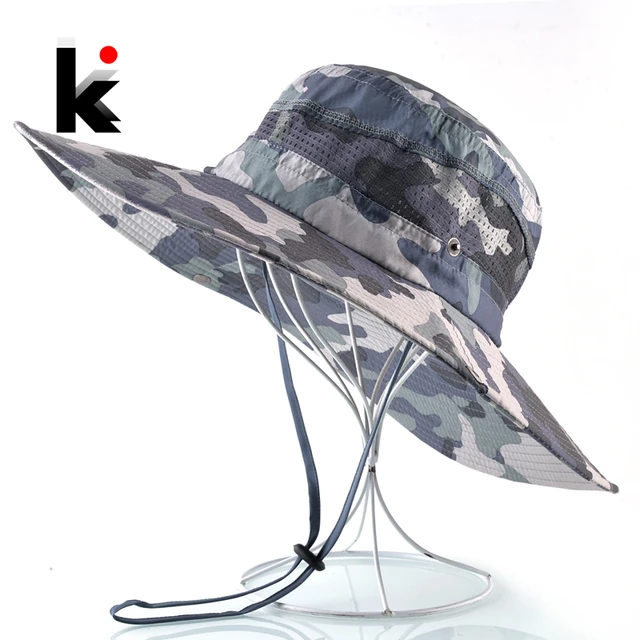 Sun Hats For Men Summer Bob Wide Brim Beach Cap Men's Camouflage Fishing  Climbing Sport Hat Male UV Protection Visor Bucket Cap - AliExpress