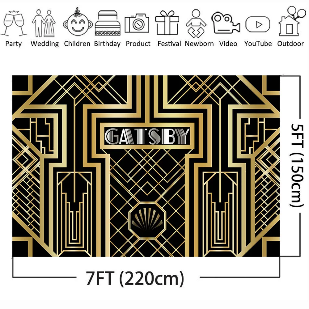 Mehofoto Great Gastby Photography Backdrop 1920s Black and Gold Background Retro Gatsby Birthday Backdrop for Children Party