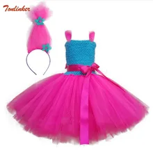 New Christmas Trolls Costume Dress For Girl Cosplay Trolls Wig Children Halloween Tutu Dress Kids Party Pageant Ball Gown Dress girls dresses trolls poppy cosplay costume dress for girl poppy dress streetwear halloween clothes kids fancy dresses trolls wig