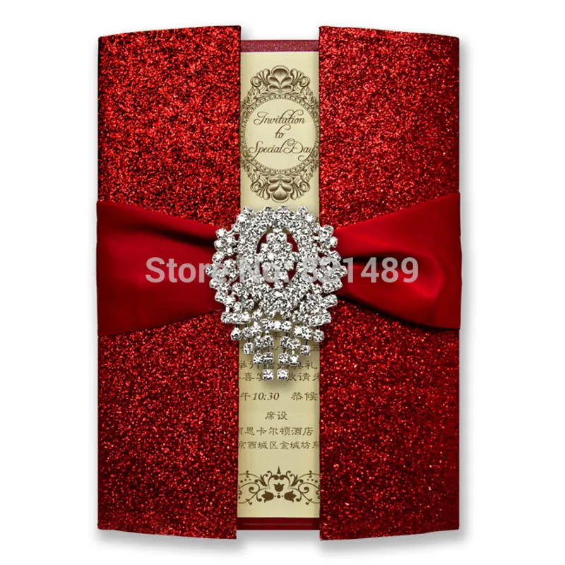Luxury Shiny Red Wedding Invitation Cards