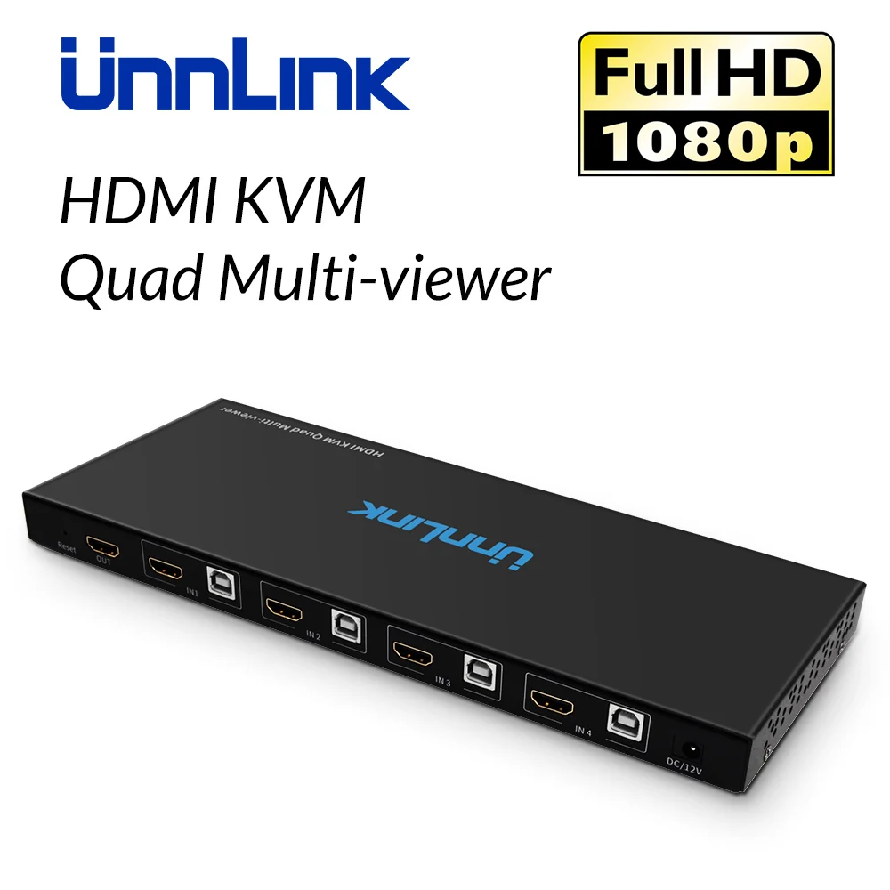 

Unnlink HDMI KVM Switch 4x1 Quad Multi-viewer FHD1080P@60Hz HDMI Seamless Switch Share Keyboard Mouse Monitor for PCs Computers