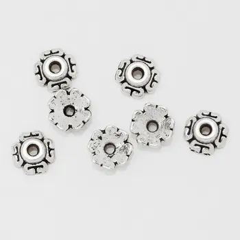 

100 pcs Silver Tone Flowers End Beads Caps Jewelry Diy Making Charms Findings Component 7x3 mm-10042462