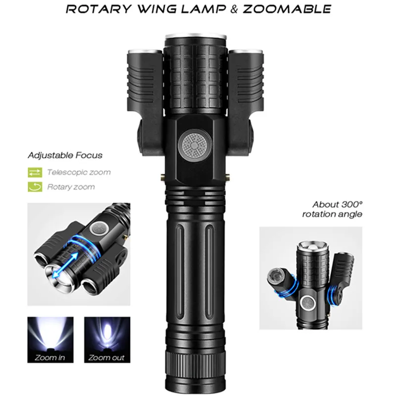 

LightMe TG - 007 Ultra Bright LED Flashlight with 2 Wing Lamps Zoomable for Emergency