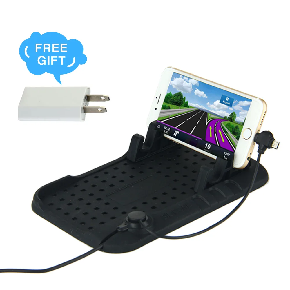 

ET Universal Car Dashboard Cell Phone Holder Stand Anti-skid Mount USB Charger Support Magnetic Non-Slip Pad for iPhone Andriod