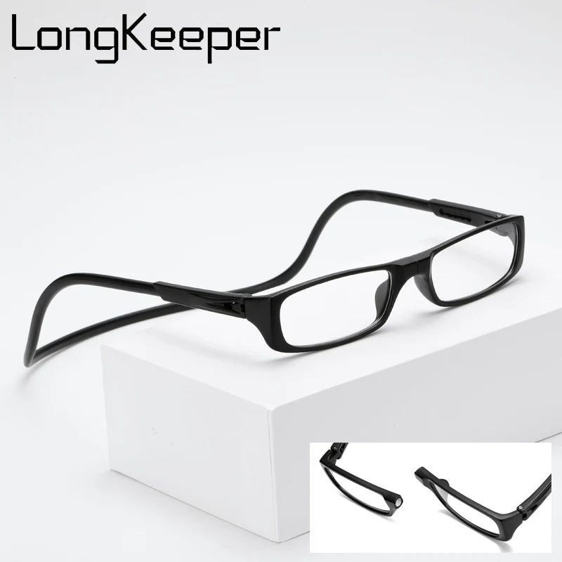 

2019 Magnetic Reading Glasses With Silicone Neck Hanging Clip On Magnet Holder Diopter Eye Glasses Frame Men Presbyopic glasses