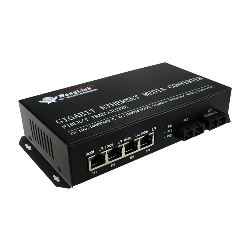 1.25G 2 fiber port 4 RJ45 port ethernet switch  10/100/1000M singlemode fiber optic media converter 10 100 1000m high speed fibre optic ethernet sfp to rj45 media converter