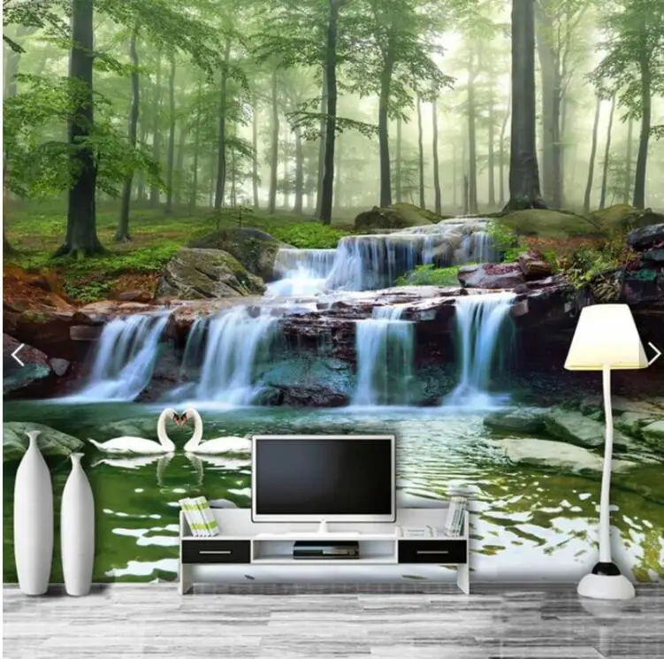 

3D 5D 8D Mural Large Size Photo Wall Paper Forest Creek Waterfall Woods Landscape Living Room TV Backdrop Wallpaper Custom