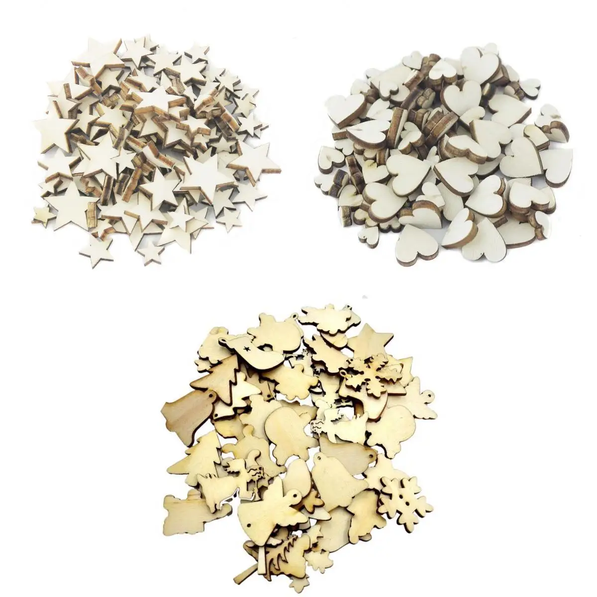 250pcs Assorted Wooden Tags Pieces Embellishment for DIY Party Wedding Decoration