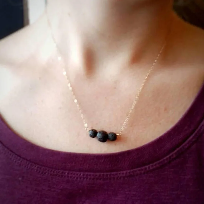

10pcs) 3 Balck Lava Stone Essential Oil Diffuser Necklace Aromatherapy Jewelry Minimalist Handmade Diffuser Aroma Necklace