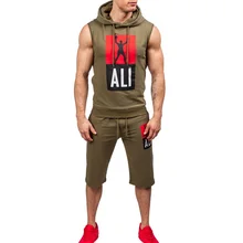 ZOGAA 2019 Joggers Fitness Printed Sleeveless Hoodies Sports Suits Man Tracksuit Running Gym Men Set Clothing  mens sweat suits