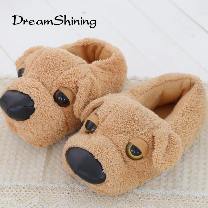  DreamShining Novelty Dog Slippers  Men Women Winter Lovely Cotton-Padded Indoor Female Plush Slipper At Home Pantufas De Animais 