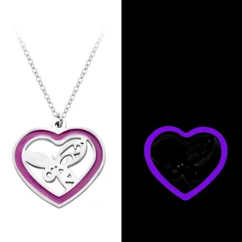 

New Fashion Stainless Steel Purple Glowing Fairy Necklace Magic Heart Glow in the Dark Charm Pendant Necklace