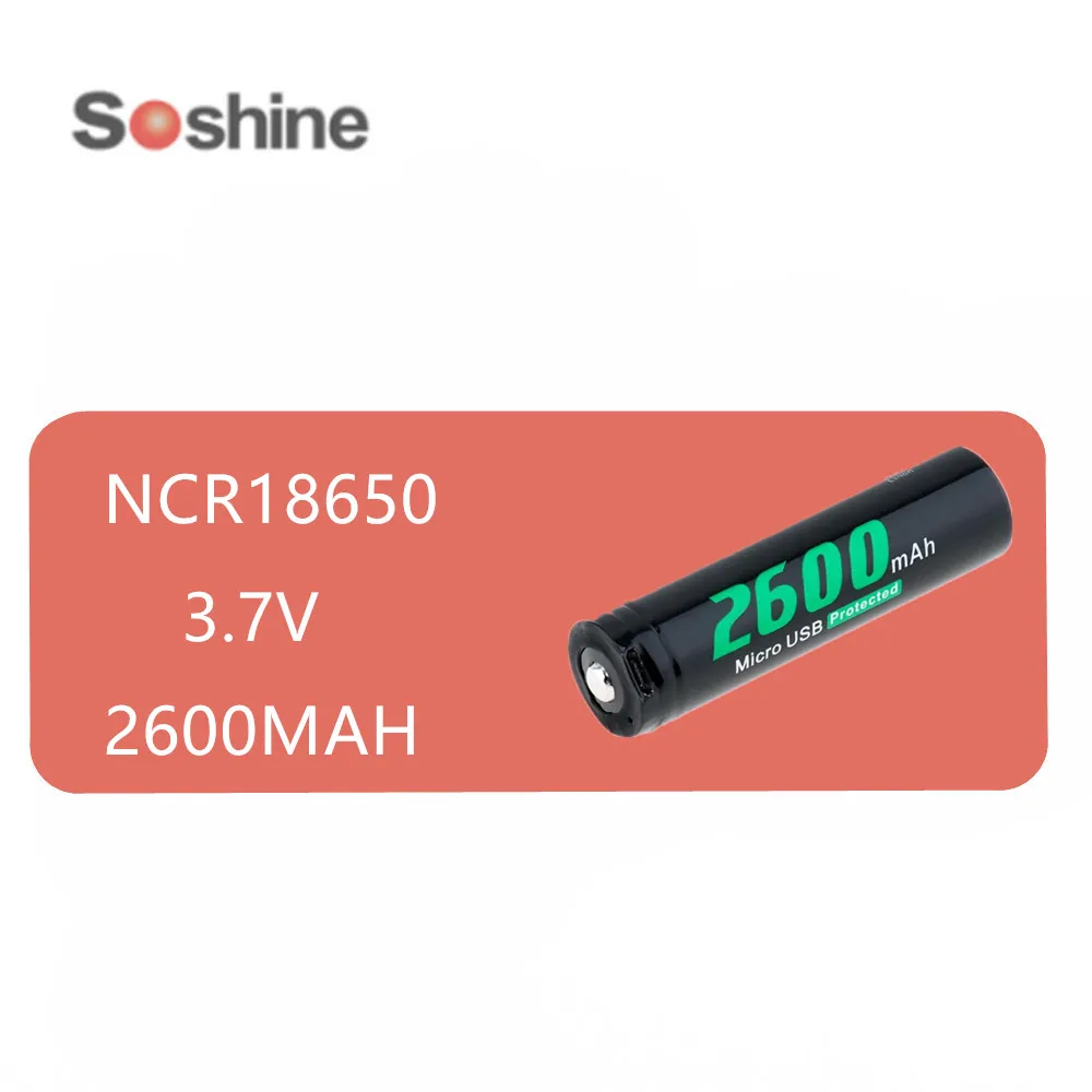 1 pcs 100% original SOSHINE 18650 rechargeable battery 3.7V 2600mah with Built-In Micro USB directly charger port | Электроника