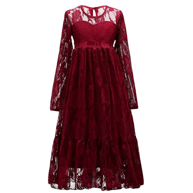 Весенне-осеннее элегантное кружевное платье принцессы с длинными рукавами для девочек от 3 до 14 лет, свадебные вечерние платья на день рождения для подростков детская одежда