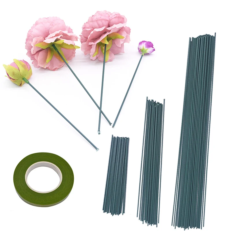 20pcs 15/25/40cm DIY Floral Wire Stem Artificial Flower Green Stem Material Handmade Accessoies for Wedding Decoration Art Craft