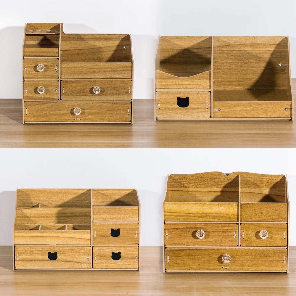 HECARE الخشب المنظم لمستحضرات التجميل درج مجلس الوزراء الخشب اللون صندوق خشبي ل الحرف الحمام خزانة أدراج لمستحضرات التجميل جديد