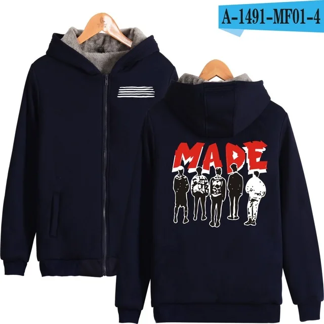 navy blue KPOP BIGBANG сделано зимняя толстовка флисовая теплая куртка-толстовка с длинным рукавом на молнии толстовки Толстовка мужская женская одежда - Цвет: navy blue