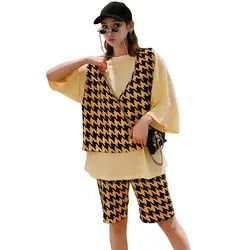 Модный комплект из трех предметов, Женская Повседневная летняя одежда, новинка 2019 года, уличный стиль, футболка с короткими рукавами + жилет